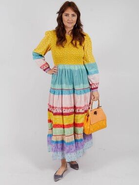 Anthropologie Conditions Apply Tiered Maxi Dress Sz M Floral Multicolor Peasant